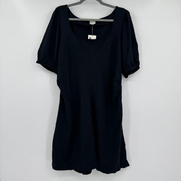 A New Day Women's Black Linen Short Puff Sleeve Mini Sundress Size 16 - Picture 2 of 11
